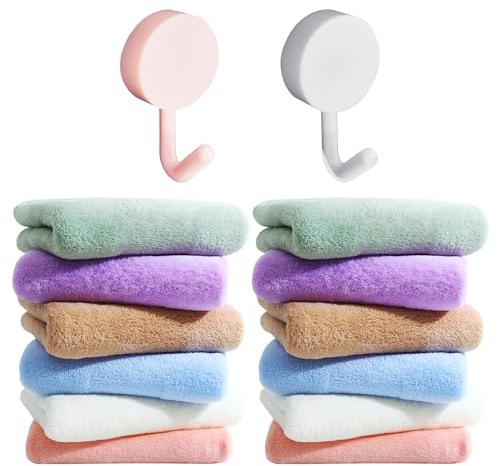 MAXQUU 12 babyhanddukar och 2 krokar, korallsammetshanddukar, små absorberande handdukar för att tvätta ansikte och händer, mikrofiberhanddukar, lämpliga för pojkar och flickor (25 x 25 cm).