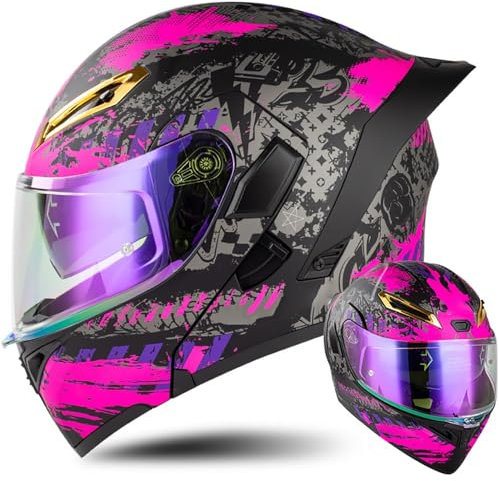 Letetexi Modular Double Visor Scooter Chopper ECE Approved Helmet, Men and Women Full Face Flip-Up Anti-Collision Integral Modular