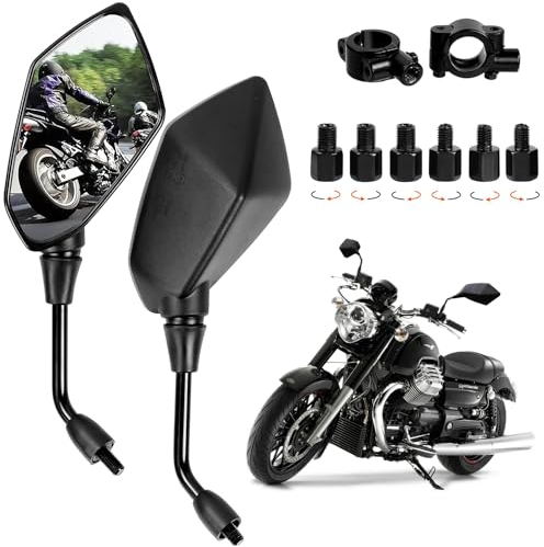 Qooloo Motorrad Spiegel E-geprüft Universal mit M8 M10, 360° Drehbarer Lenkerspiegel für ATV Roller Cruiser Scooter Moped Quad Roller