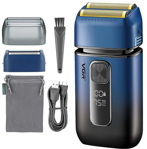 VGR Rasoio elettrico da uomo, 7500 giri/min, trimmer pop-up, batteria ricaricabile USB-C da 120 minuti, rasoio senza fili da uomo, rasoio senza fili, per viso, capelli, barba, collo, testa calva,