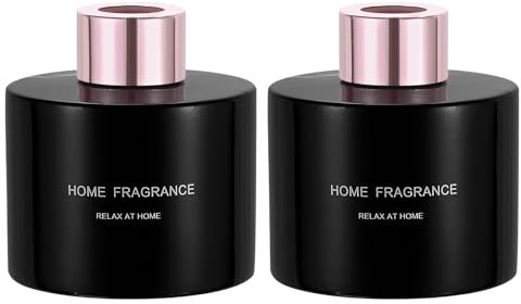 sourcing map 2pcs Empty Glass Diffuser Bottle 140ml/4.7oz Refillable Fragrance Accessories Aromatherapy Jar Container for Replacement Reed Diffuser DIY Home Bathroom Black with Gold Tone Cap