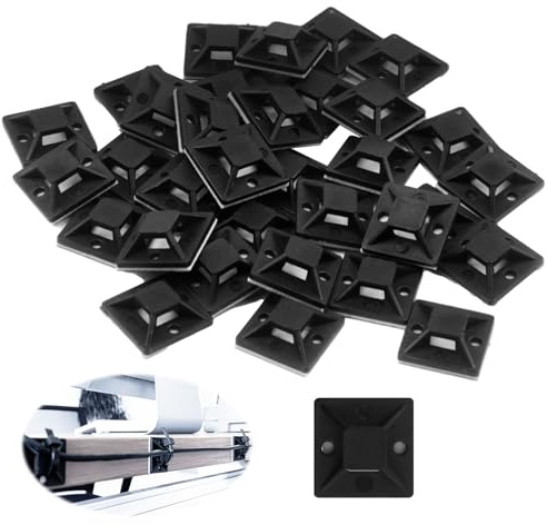100 Piezas Soportes Adhesivos para Bridas de Cable, 28mm x 28mm, Clips de Montaje Autoadhesivos para Organización de Cables, Base de montaje sujetacables autoadhesivos cables para Hogar y Oficina