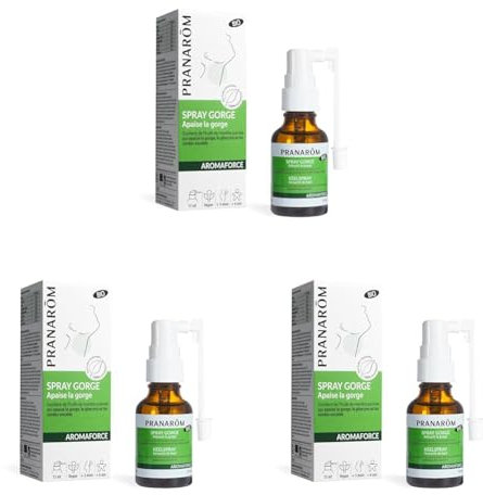 PRANARÔM - Aromaforce - Spray Gorge Action 3 En 1 - Aux Huiles Essentielles - Menthe Poivrée - Aide au soulagement de La Gorge - Vegan - 15 ml (Lot de 3)