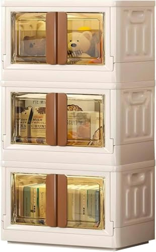 Oceano Scatola di Immagazzinaggio Pieghevole con Ruote e Doppia Apertura Contenitore Impilabile Plastica Robusta con Sportelli Trasparenti Organizer Salvaspazio per Vestiti Giocattoli 49x31x30cm 32l