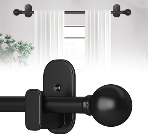 TKZTKZ Curtain Rods No Drilling for Windows 32 to 45 Inch:No Drill Small Black Curtain Rod with Adhesive Brackets for Bedroom,5/8 Apartment Renter Friendly Adjustable Drapery Rods Easy Install