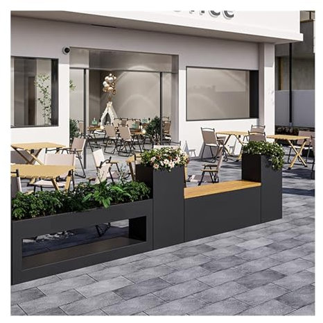 Banco con jardinera, Combinación de banco de caja de flores de hierro for exteriores, tanque de plantación de metal grande, macetero for exteriores, banco for sentarse al aire libre, juego de caja de