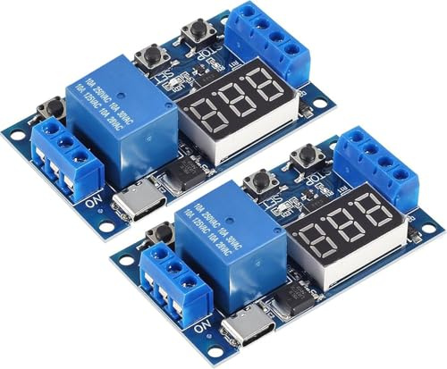 RUNCCI-YUN 2 Piezas Relé del Temporizador Ajustable 12V,Módulo de relé de retardo del Ciclo de activación con Pantalla LED DC 5V - 36V C USB