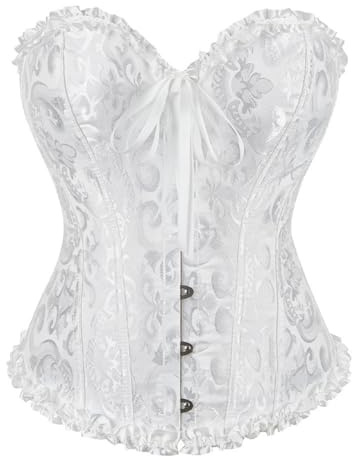 Zaleau Corsetto Donna Overbust Sexy Corpetto Top Bustini Burlesque Corsetti per Halloween Taglie Forti, XS-6XL, Bianco, M