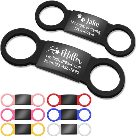 Leise Hundemarke mit Gravur, Personalisiertes Namensschild für Hunde/Katzen, Rutschfester Silikonring & Edelstahl in 7 Farben, Größe S/M/L