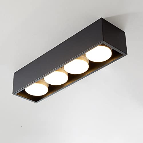 Foco de Techo de 4 Luces con rotación de 45°, Montaje en Superficie, iluminación Interior, CRI≥90Ra, ángulo de Haz de 110°, lámpara empotrada Larga, para Sala de Estar, Dormitorio, Pasillo.