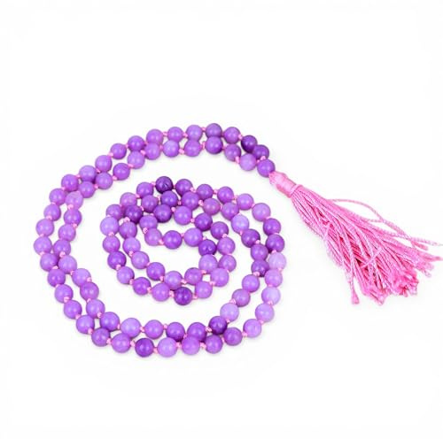 INFINITY GEMS AAA rosa Kunzite Japa Mala 108 pärlor halsband 6 mm handknuten meditation yoga bön Mala med rosa tofs