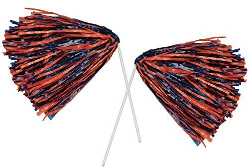 Beistle Blue and Orange Poly Shakers, 2-Count, Cheerleading Pom-Poms for Sports Events, Football Game Days, Pep Rallies, Showing School Spirit, and Team Pride Celebrations, 12” x 11”
