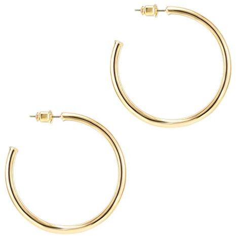 PAVOI 14K Yellow Gold Hoop Earrings for Women - 2mm Thick 45mm Infinity Hoops - Gold Plated Loop Earrings - Lightweight Set