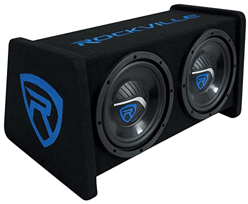 Rockville RV208P Dual 8 800W Peak/400W RMS Car Audio Subwoofers in Vented Enclosure, 15 Degree Angled Design, 3/5 MDF, Aviation-Grade Carpet, for Deep Bass in Car Audio Systems