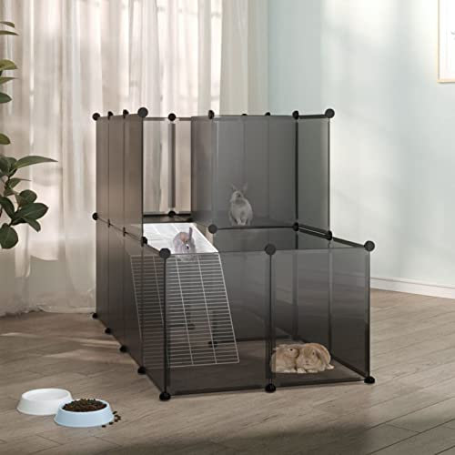 ZEYUAN Jaula para Animales pequeños Negro PP y Acero 142x74x93 cm, Jaulas para Conejos, Jaula Cobaya, Jaula Hamster, Jaula para Gatos, Jaula Chinchilla, Recinto para Conejos
