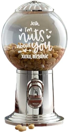 Personalization Universe I'm Nuts About You Personalized Candy Dispenser, Retro Plastic & Glass Globe, Ideal for Valentines Day, 30oz Capacity