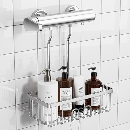 jockcaras Étagère de Douche à Suspendre Argent Étagère de Douche Rangement Douche Sans Percage en SS304 Acier Inoxydable Support de shampooing Pour Douche 30 x 13 x 37.5 cm