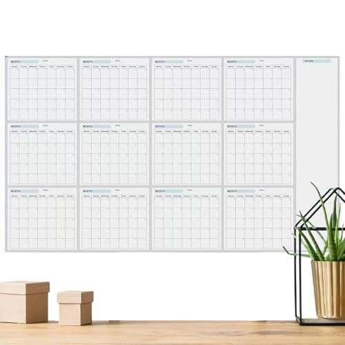 Calendario annuale aggiornato, cancellabile, 12 mesi, lavagna bianca riutilizzabile, calendario annuale per casa, aula, appartamento, scuola