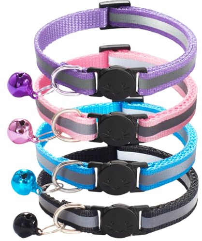 JRYXDS Collar Gato 4 Paquetes Reflectante Collares Para Gatos Con Cascabeles Y Hebilla Seguro De Liberación Rápida