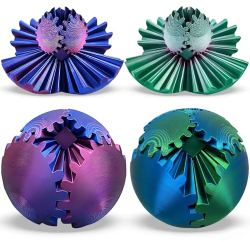 2 Pezzi Gear Ball, Gear Ball Stampato in 3D, Gear Ball Fidget Toy, Palla a Ingranaggi 3D Giocattolo Antistress Fidget Toys, Regalo di Natale Compleanno Pasqua Gear Ball (Violetta + Verde, 6.5cm)