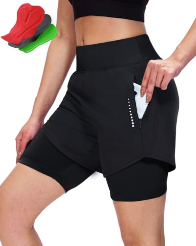 Sportneer Radlerhose Damen Gepolstert mit Tasche MTB Radlerhose Damen Gepolsterte Radhose Damen Radlerhose Mountainbike Radsport Sport Radfahren Outdoor