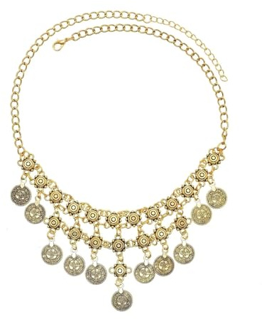 EWUHYFP Collier pendentif avec pompon en pièces de monnaie traditionnelles for femmes, bijoux Vintage(Gold)
