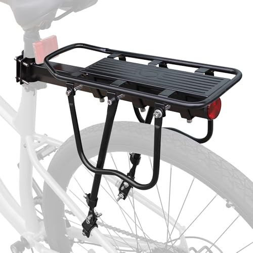 WEEROCK Portaequipajes para bicicleta, portaequipajes para bicicleta, portaequipajes para rueda trasera para bicicletas de 22”-29”/700C, portaequipajes universal de hierro ajustable con bolsillos