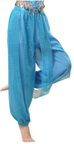 Pantalones Bombachos de Danza del Vientre Mujer Pantalones Anchos de Elástico Cintura Disfraz de Danza Carnaval Fiesta S-L