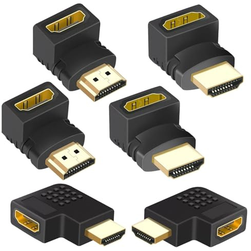 6 st 90-graders vinklad HDMI-adapter, HDMI-förlängning hane hona 2.0 90 grader och 270 grader guldpläterad dubbel förlängning 4K @ 60Hz 2K 1080P, 720P, hona till hane, för PS4, HDTV, Xbox Po-projektor