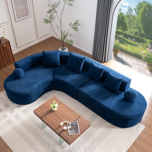 Lubvtti Divano 5 posti moderno 327 cm,completamente compresso,con divano disossato,divano angolare a L in Ciniglia,Blu