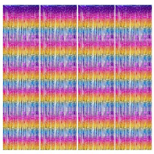 4 Pcs Cortinas Cumpleaños Colorida, Cortina Decoracion Colorida, Cortina Metálicas Foil Fringe Decor, Fondo Decoracion Fiesta, Cortinas Metálica Decoración Pared Boda Halloween Cumpleaños Fiestas
