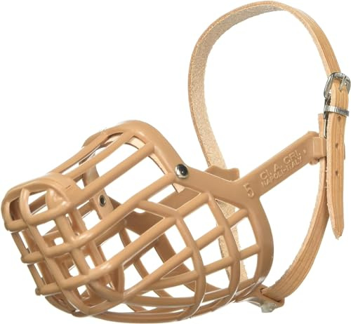 OmniPet Leather Brothers Italian Basket Dog Muzzle, Adjustable Secure Fit, Comfortable Design, Training and Safety, Averts Biting, Prevents Chewing and Scavenging, Perfect for Grooming - Tan, Size 7