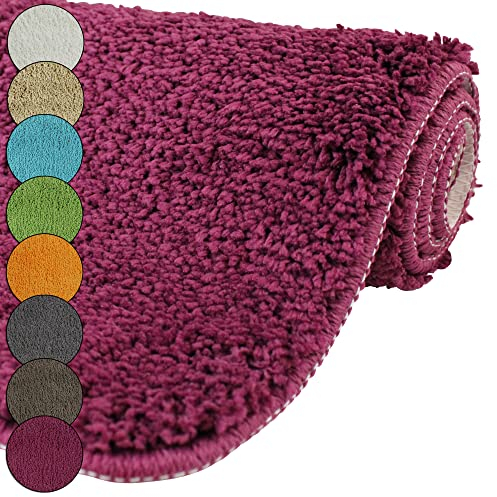 DILUMA | Badematte 70x120 cm Lila | Badteppich | Flauschiger Hochflor, Weich, rutschfest, Saugstark