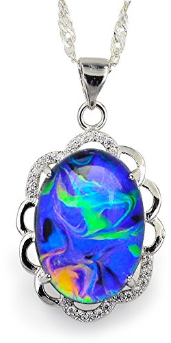 FUN JEWELS - Collier d'humeur avec pendentif - pierre ovale - change de tourbillon couleur - style vintage - chaine de 45,5 cm