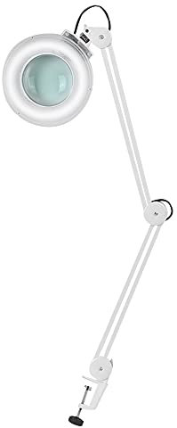 SOULONG - 5 lámparas con lupa de aumento LED sobre pie 220-240 V, lámpara estética con brazo ajustable giratorio para gabinete médico, salón de belleza (negro)