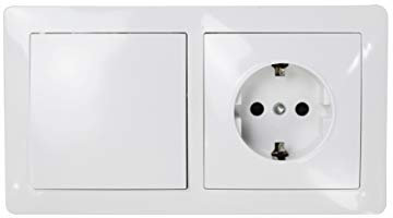 Interruptor doble con base schuko color blanco 10AX,16A,250V. (1INTERRUPTOR+1 ENCHUFE)