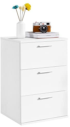 Yaheetech Comodino Camera da Letto Comodino Bianco con 3 Cassetti Cassettiera in Legno MDF Mobile da Letto Portaoggetti 60 x 40 x 35 cm