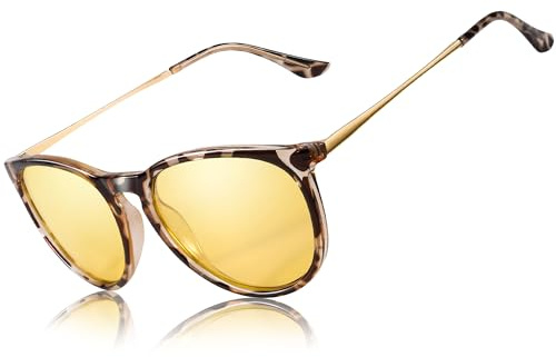 TJUTR Gafas Nocturna Polarizados, HD Gafas Amarilla Anti Reflectante Retro Redondas - 100% Protección UVA UVB (Blanca Tortuga/Amarillo)