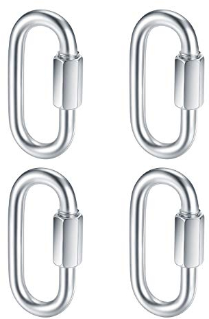 4 Stück M8 Karabinerhaken Schwerlast, Schraubkarabiner Edelstahl Schnellkupplung Kette, Carabiner Haken für Schaukel, Aktivitäten im Freien, Camping, Angeln, Wandern, Reisen (500 kg Lager)