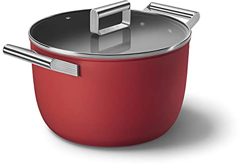Smeg Cookware 50's Style Non-Stick Casserole Dish with Lid, 8-Quart (Red)