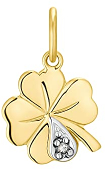 Amor Motivanhänger Damen Anhänger, mit Zirkonia synth., 1,6 cm, Gold, Kleeblatt, Kommt in Schmuck Geschenk Box, 2013540