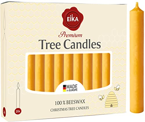 Eika Premium 100% Beeswax Tree Candles - Pack of 100 Honey Colored Natural Christmas Wax Candles for Pyramids, Carousels & Chimes - Made in Europe