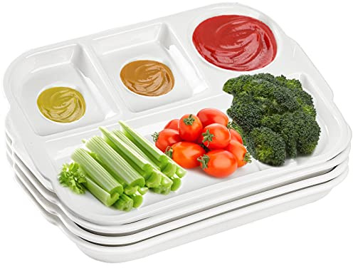 TOPZEA 4 Pack Divided Dinner Trays, Ceramic Serving Platter Dinner Plates with 4 Compartments Partition Fast Food Lunch Tray for Portion Control, Fondue Plates with Vinegar Sauce Dish