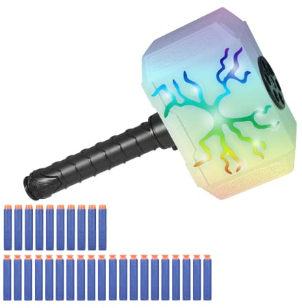 Coophit Thors Dart-Blasting Hammer Toys Gun with Lights -Toys for 5 6 7 8 9+ Year Old Boys,Kids Roleplay Toy Thunder Mjolnir with 30 Darts