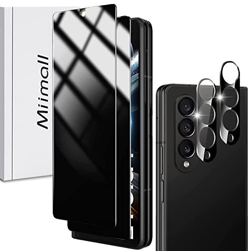 Miimall [2+2 Pack] for Samsung Galaxy Z Fold 4 Privacy Screen Protector, 9H Hardness Anti-Scratch Anti-Spy Tempered Glass Screen Protective Film+Camera Lens Protector for Samsung Galaxy Z Fold 4 5G