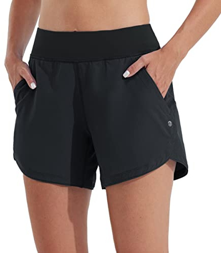 WILLIT Damshorts 15 cm snabbtorkande badshorts med hög midja med foderfickor