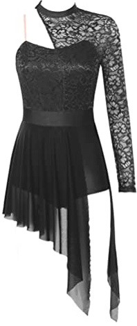 Aislor Robe Danse Lyrique Femme Asymétrique Robe Danse Contemporain Moderne Tenue Costume Danse Latine Jazz Performance BL-Noir S
