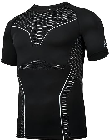 AMZSPORT Maglia Compressione Uomo Magliette a Maniche Corte Maglietta Palestra Running T-Shirt Maglie Sportiva Traspirante, Nero XL