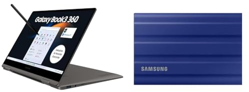 Samsung Galaxy Book3 360 Laptop & Portable SSD T7 Shield, 2 TB, USB 3.2 Gen.2, 1.050 MB/s Lesen, 1.000 MB/s Schreiben, Robuste externe Festplatte Outdoor für Mac, PC und Smartphone, Blau, MU-PE2T0R/EU