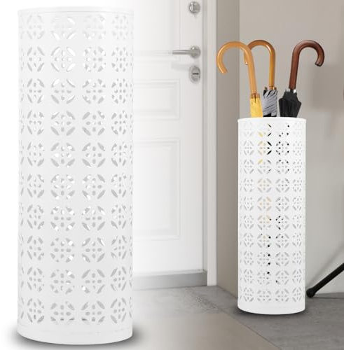 Portaombrelli in metallo, 15 x 15 x 42 cm, autoportante, rotondo, impermeabile, per interni, per casa, ingresso, ufficio, hotel (bianco)